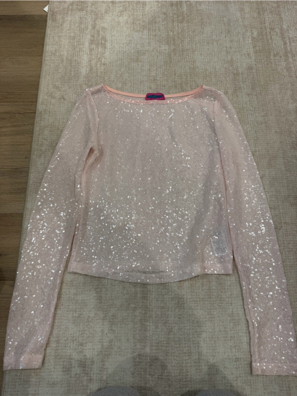 Edikted Pale Pink Sequin Long-Sleeve Top